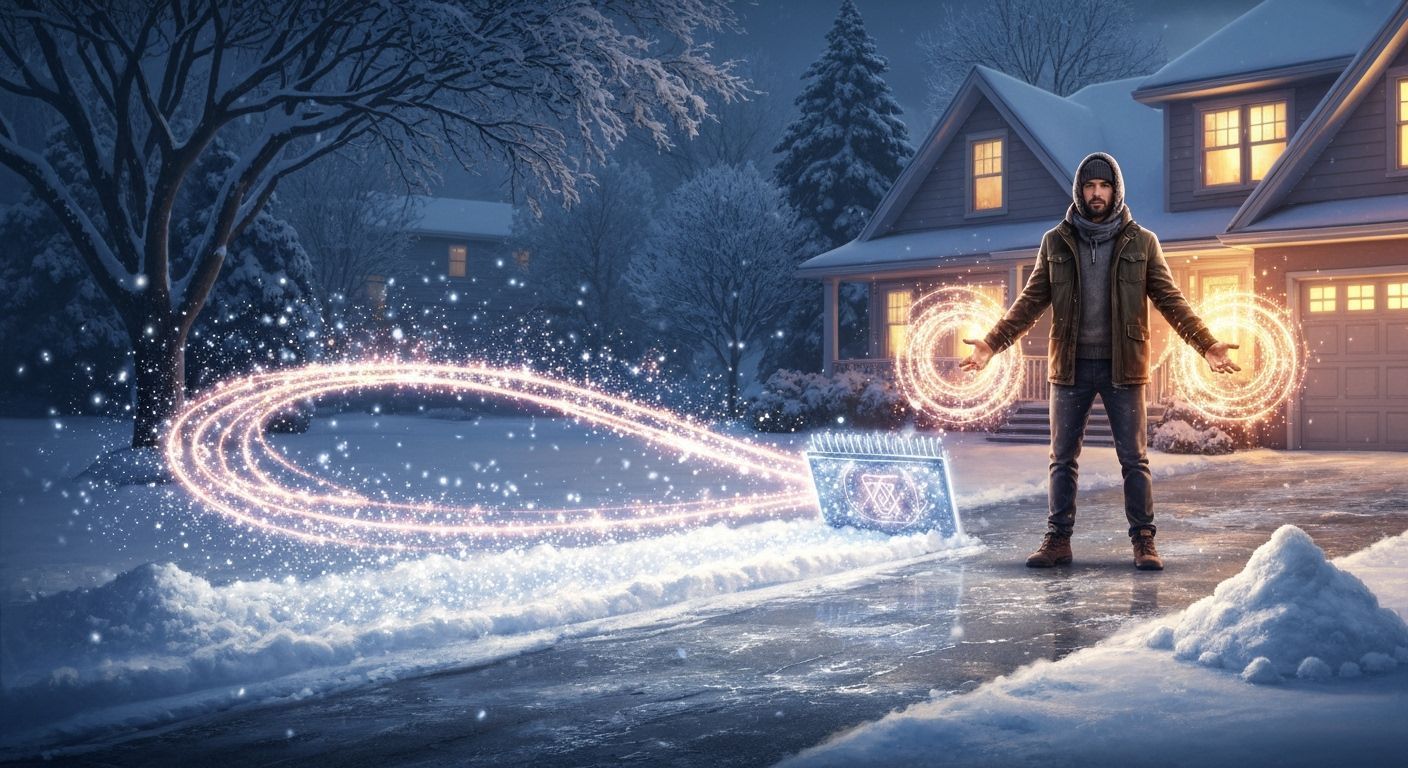 Dad Uses Magic to Clear Snowy Driveway in Detailed Illustrat...