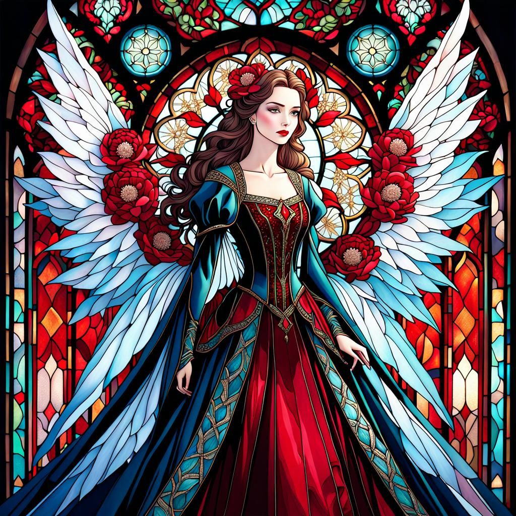 Vampire Peony Flowers Stained Glass Window