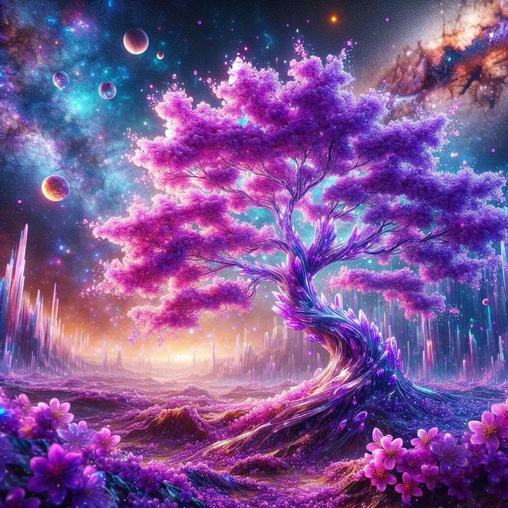 Crystal Sakura Tree in Galaxy Dreamscape