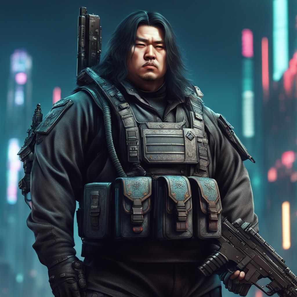 Cyberpunk Korean Soldier in Detailed Matte Painting