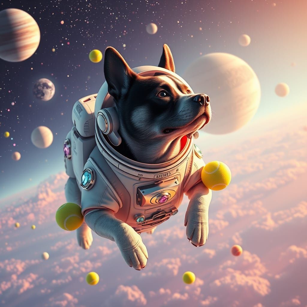 Surreal Space Adventure with Dog in Bespoke Spacesuit