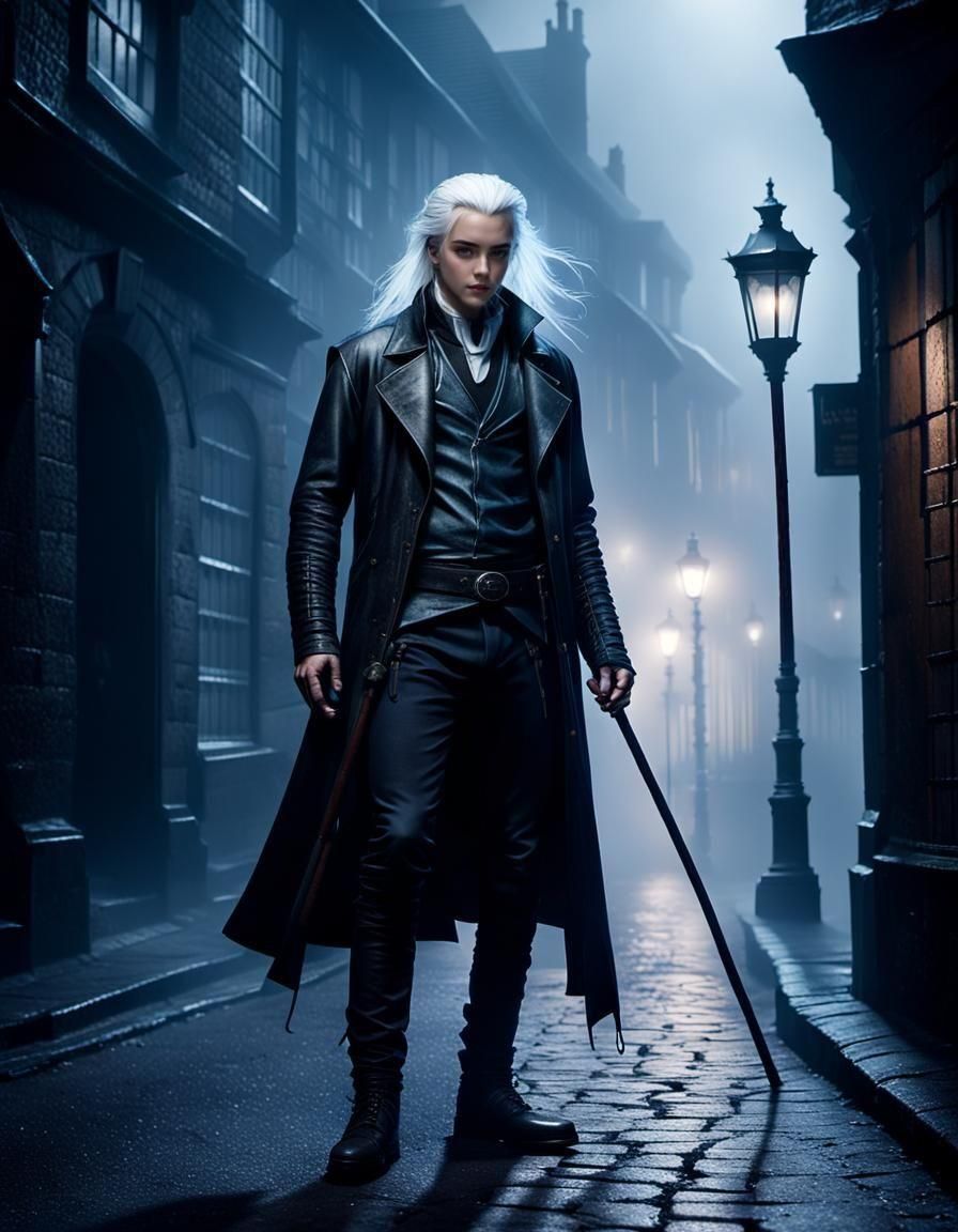 Young Wizarding Student on English Streets at Night