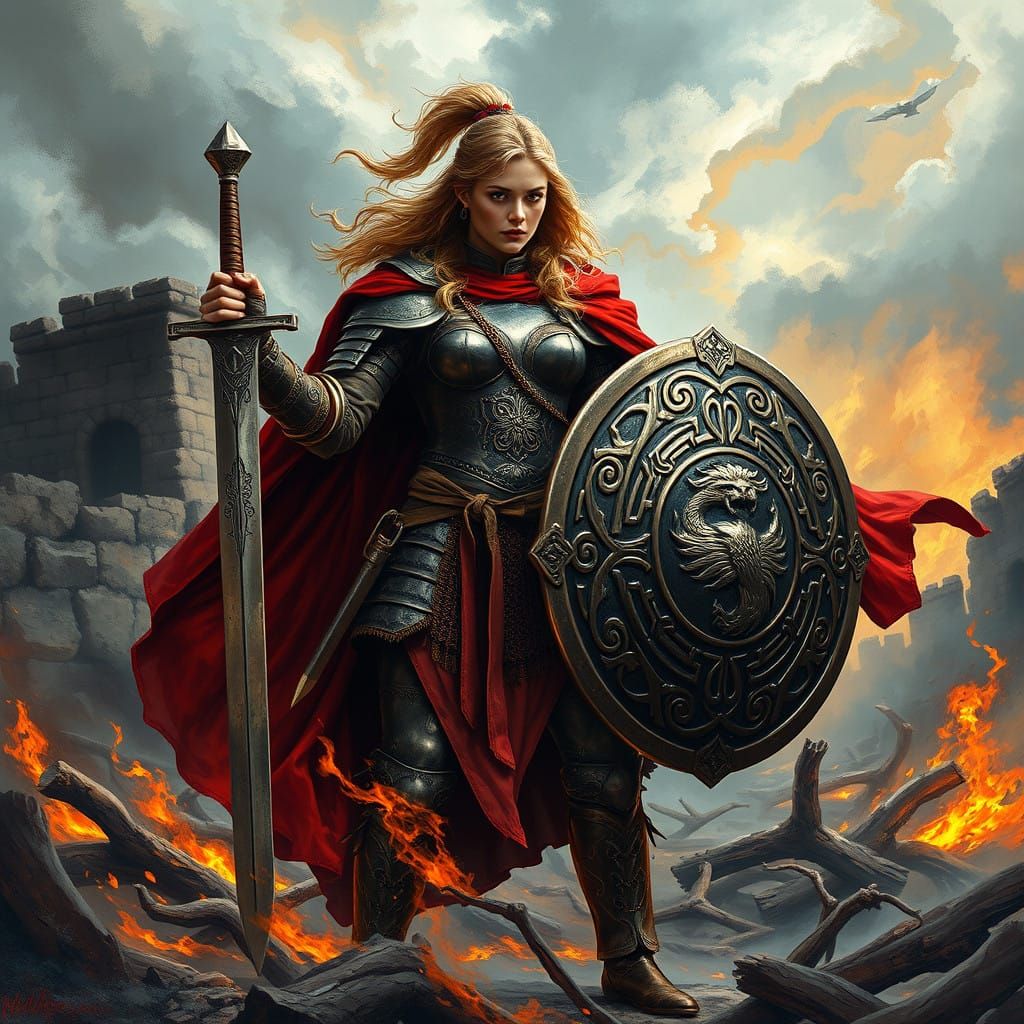Shieldmaiden of Norse Legend in Epic Medieval Armor