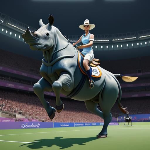 Rhino Plays Badminton: Kley and Magritte Style