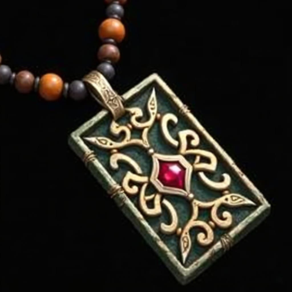 Magical Celtic Amulet with Ruby, Fantasy Digital Art
