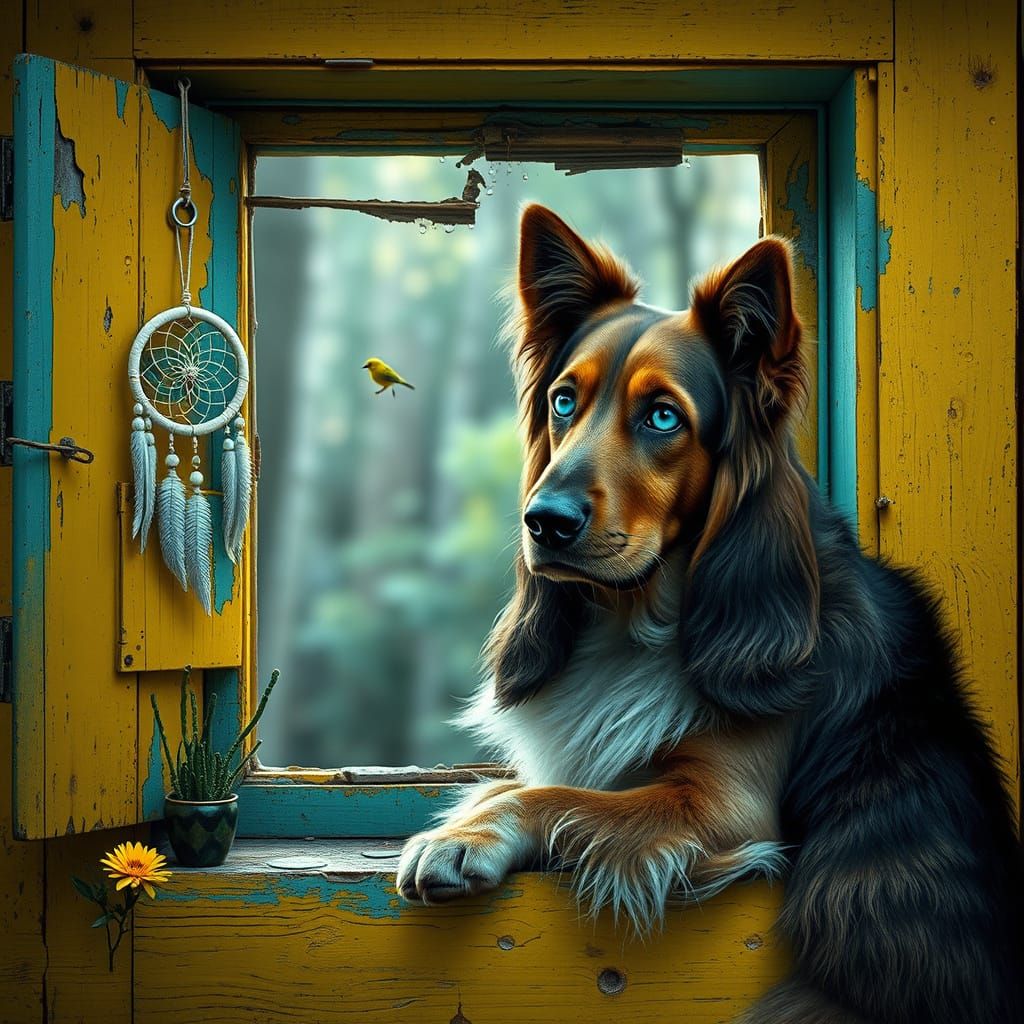 Serene Cat and Dog Embrace in Rainy Forest