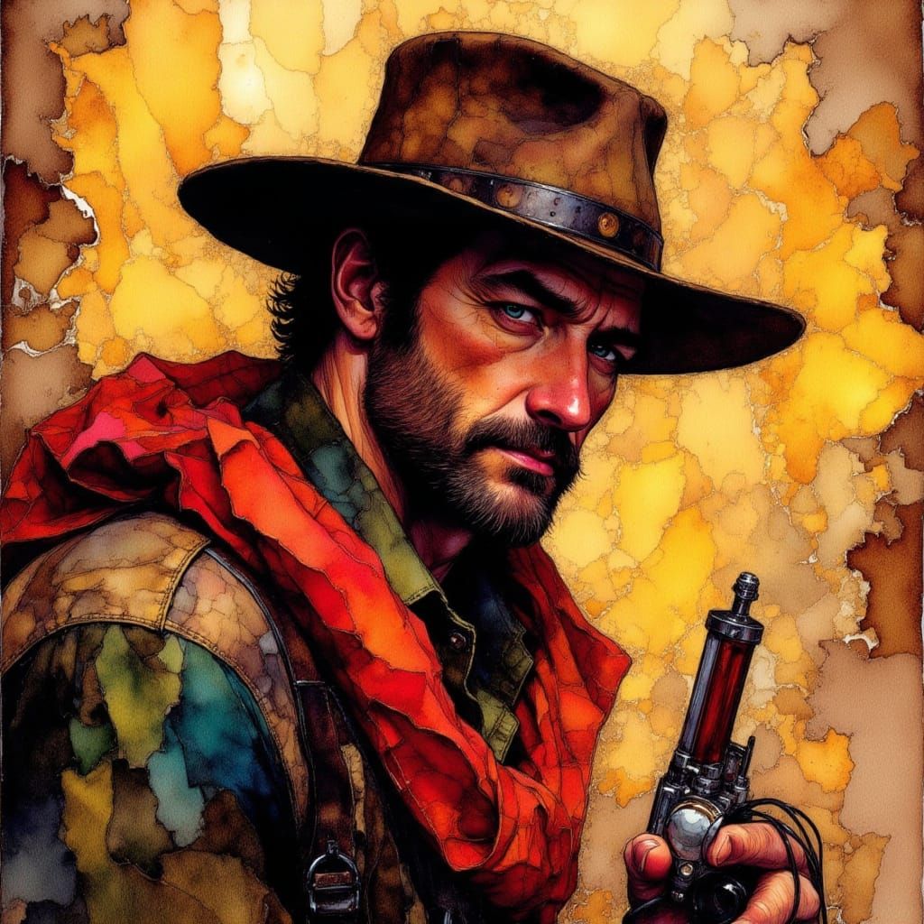 Rugged Cowboy Extreme Closeup in Autumn Tenebrism Style