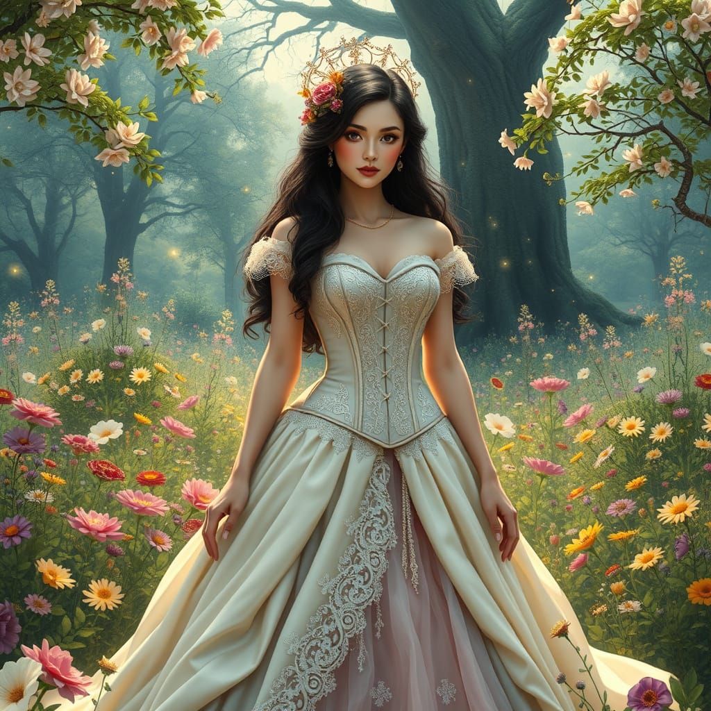 Elegant Forest Goddess in Whimsical Ball Gown