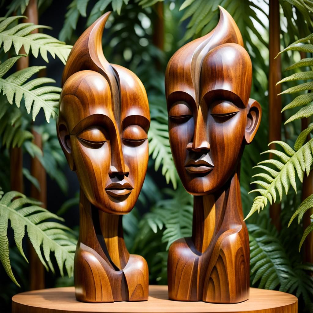 Balinese Wood Carving: Embracing Couple Sculpture
