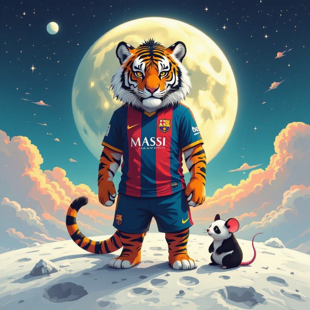 Hybrid Creature on the Moon in Digital Art Style