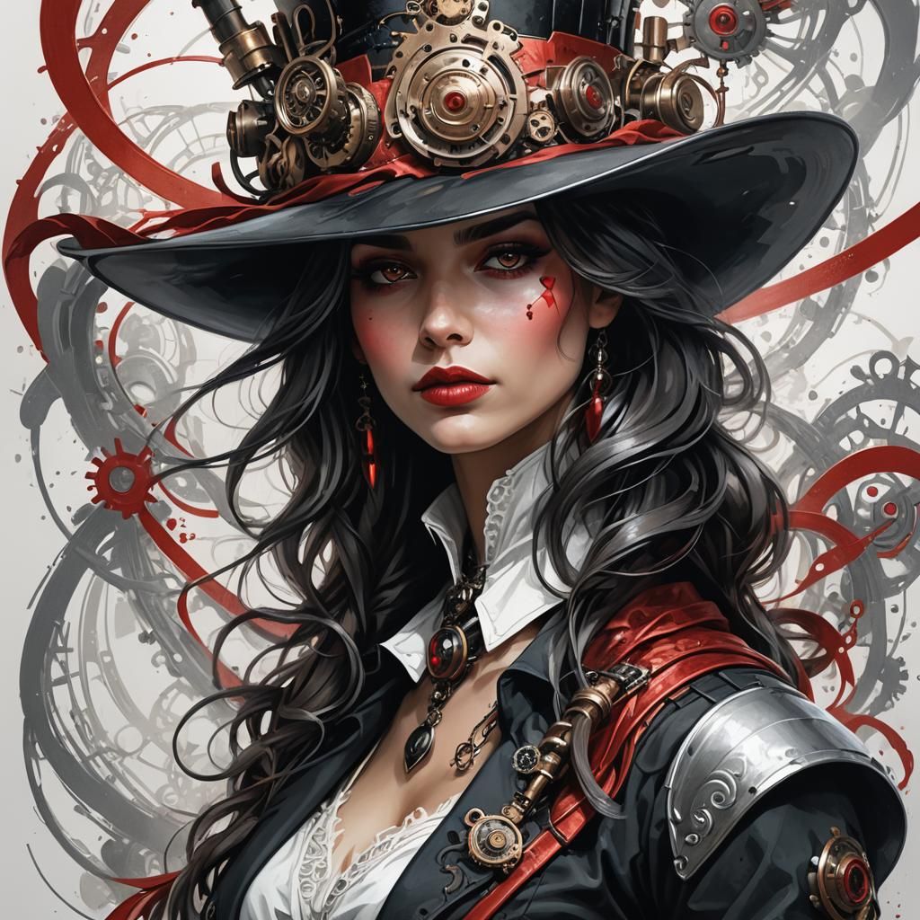 Steampunk Woman in Color Splash Style