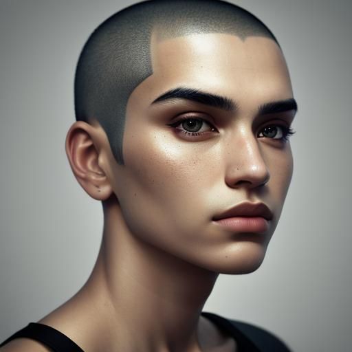 Portrait with Shaved Head in Pen and Ink Style