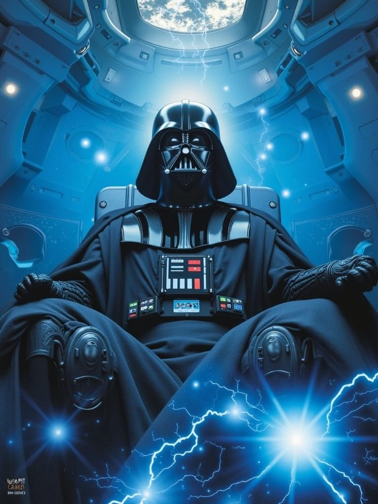 Darth Vader in High-Tech Setting with Blue Glow