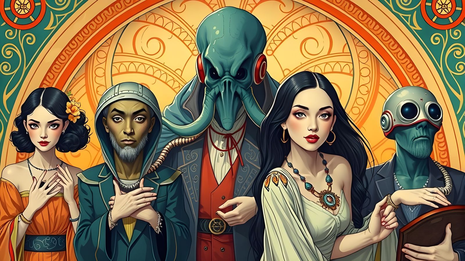 Art Nouveau Adventuring Party in Dreamlands