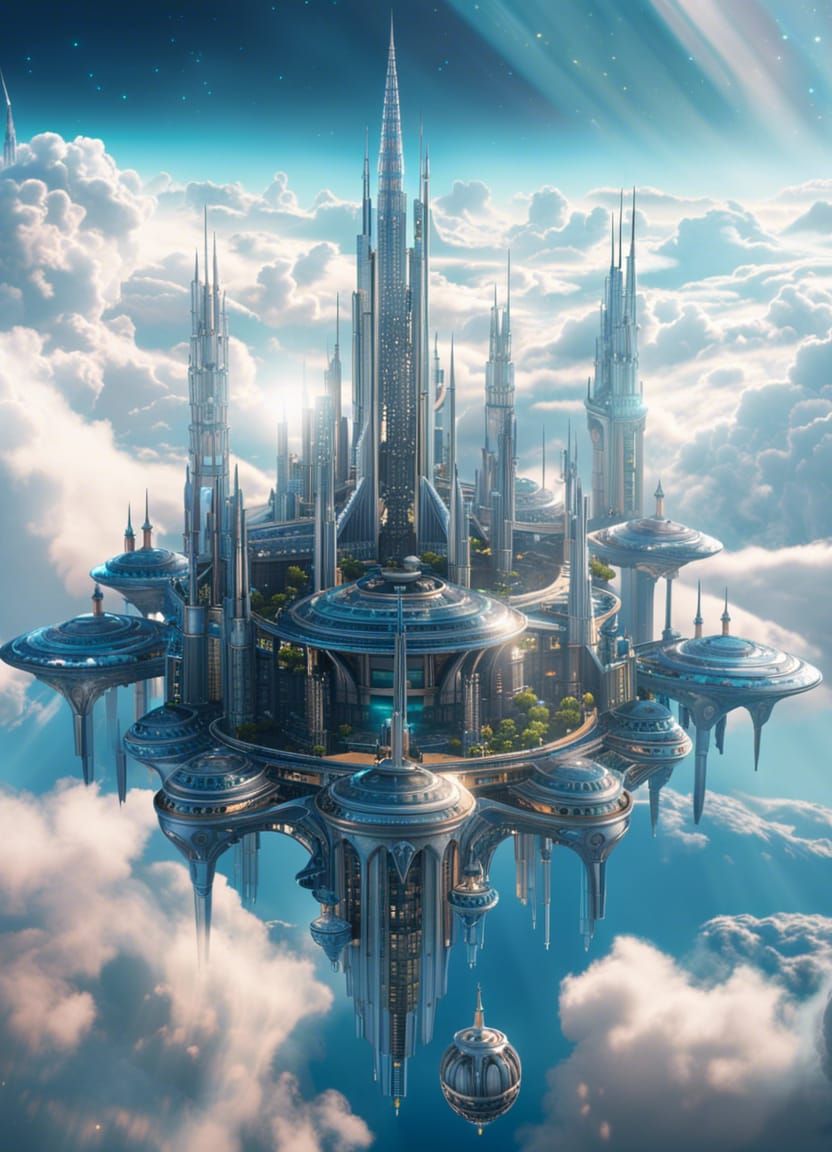 Spectacular Solarpunk City Floating in Clouds