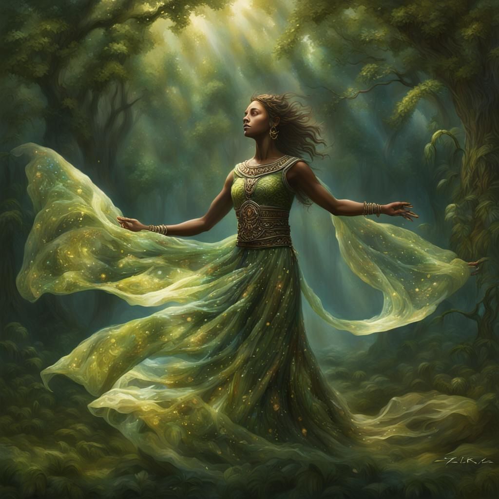 Woman Finds Sanctuary in Nature: Fantasy Concept Art