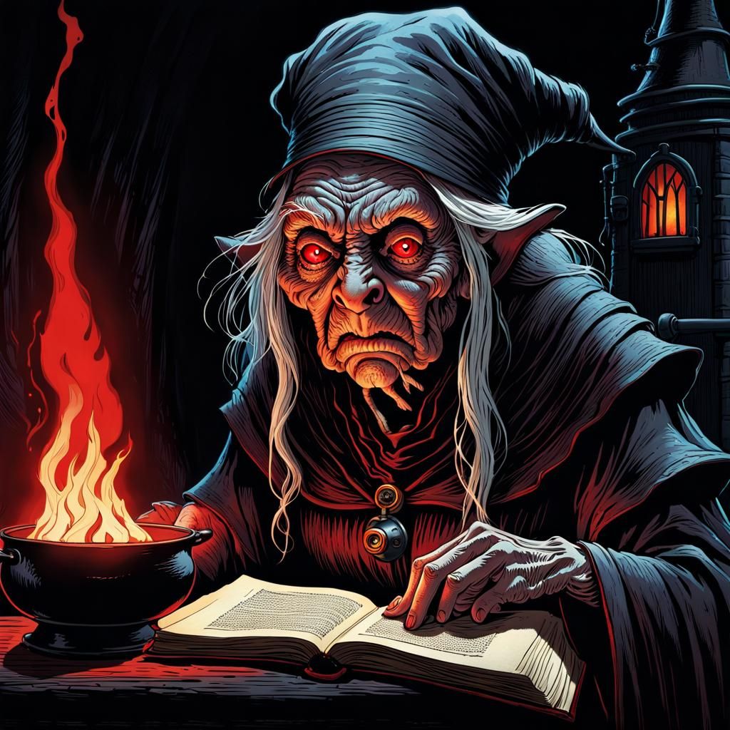 Hideous Witch Portrait in Dark Fairy Tale Style