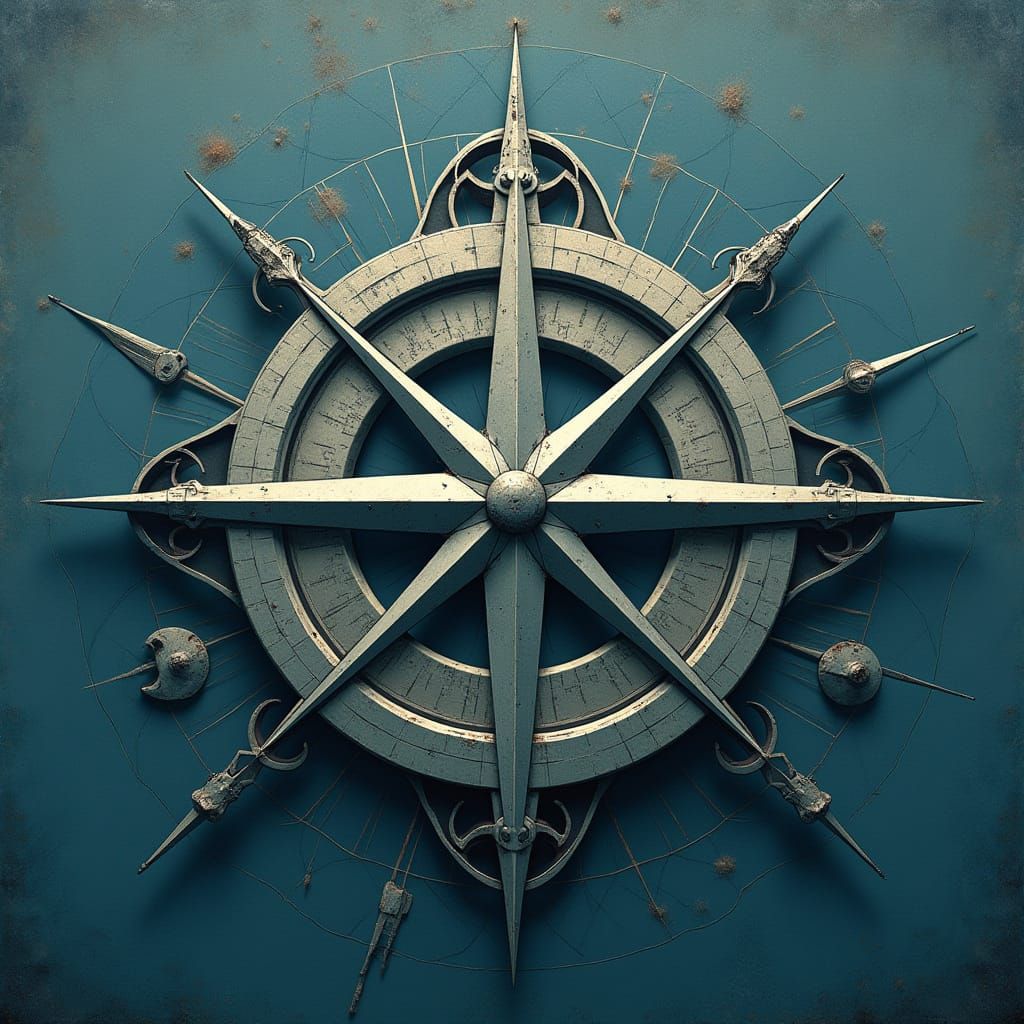 Surreal Geometric Compass in Futuristic Style