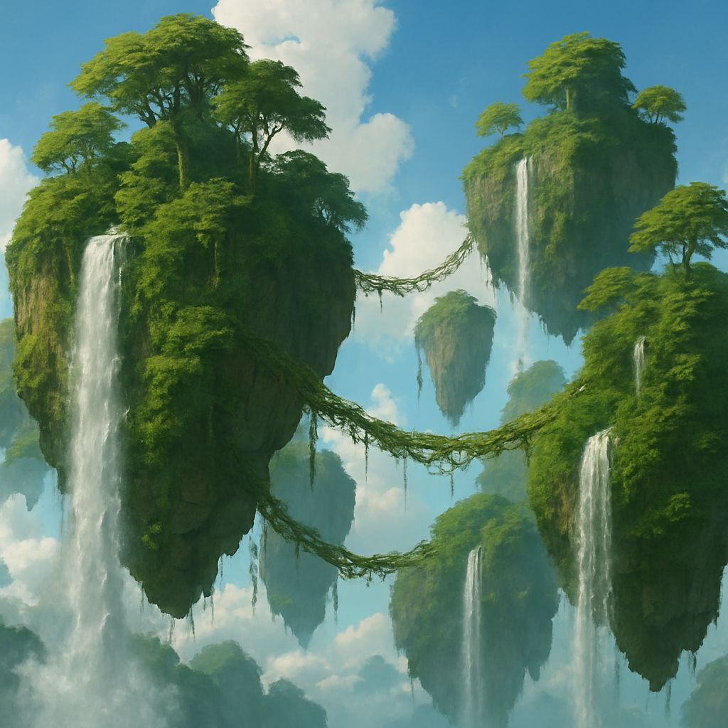 Floating Jungle Islands with Waterfalls