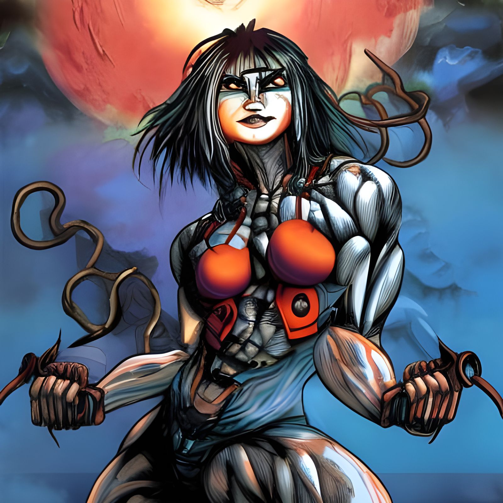 Creepy Muscle Goddess in Hyper Verse: Horror Illustration