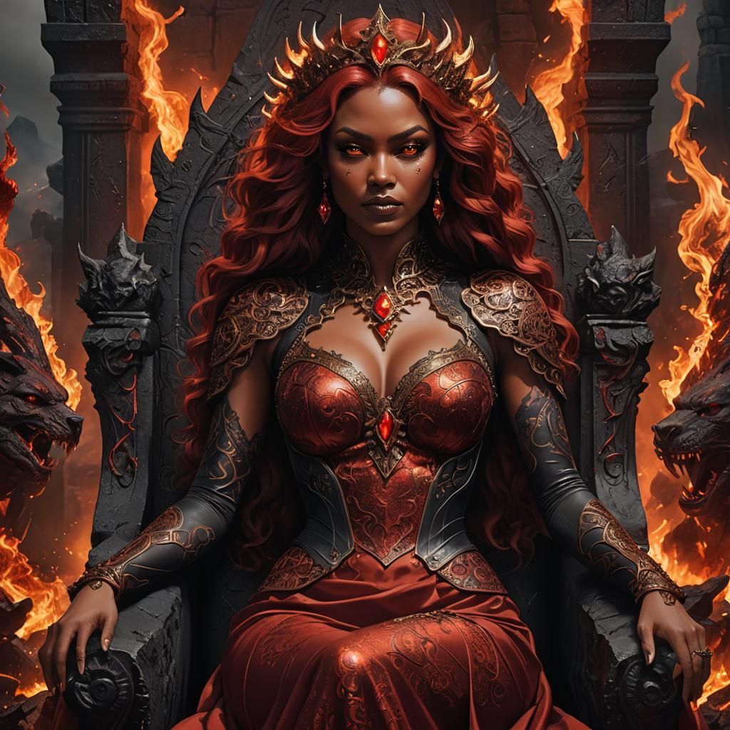 Queen of Hell on Obsidian Throne in Splash Art