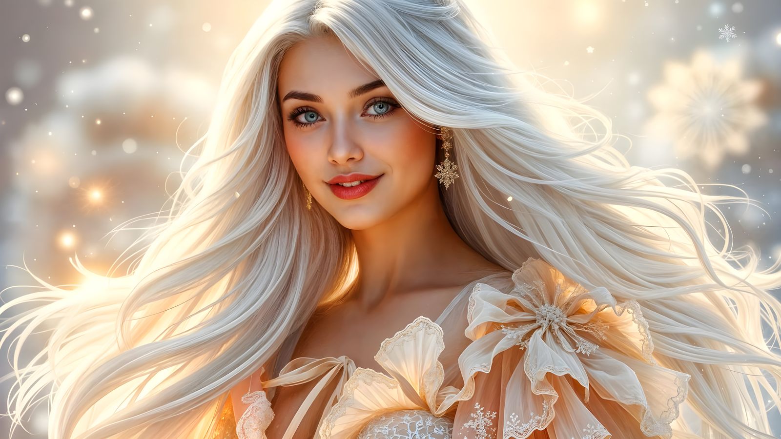 Whimsical Winter Goddess in Luxurious Gown