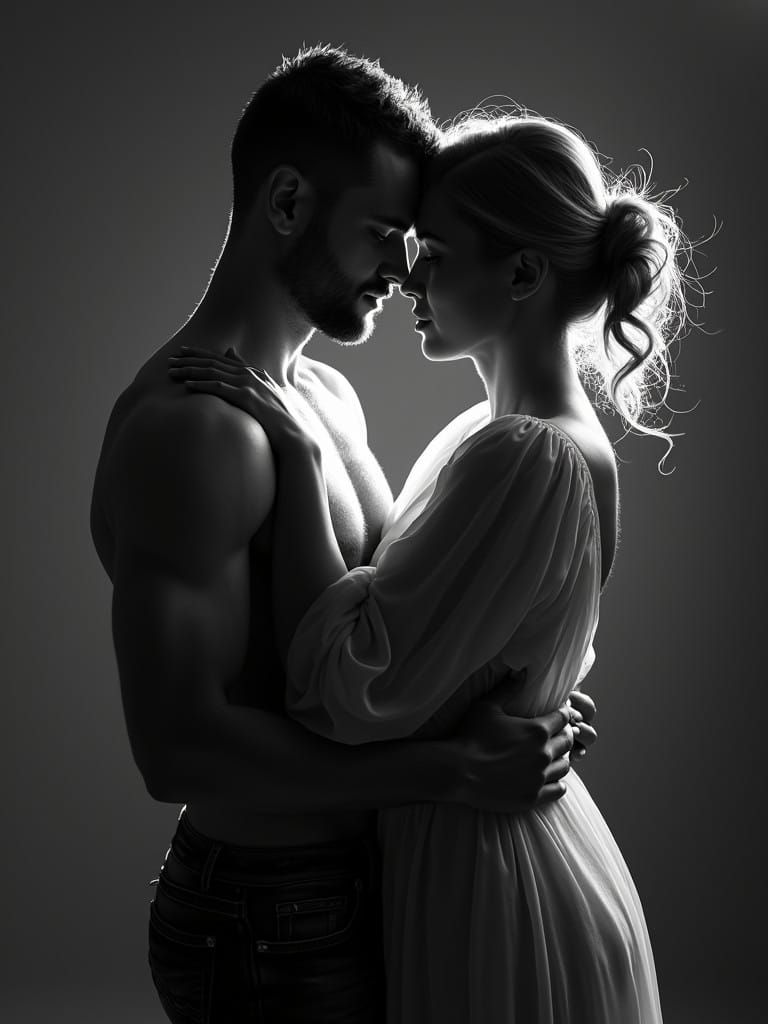 Hyperrealistic Black and White Portrait of an Embracing Coup...