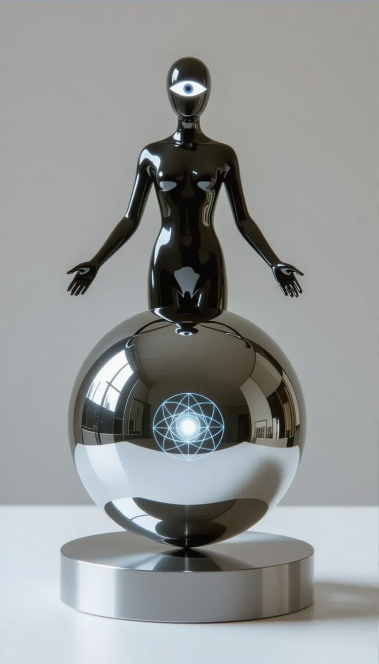 Mercury Oracle Figurine with Sacred Geometry and Laser Eye