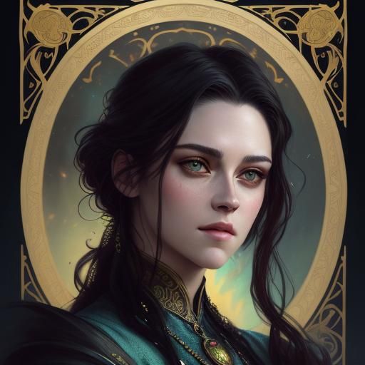 Ethereal Portrait with Golden Accents, Fantasy Artwork