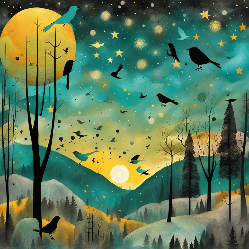 Birds Emerge from Painting in Surrealist Style