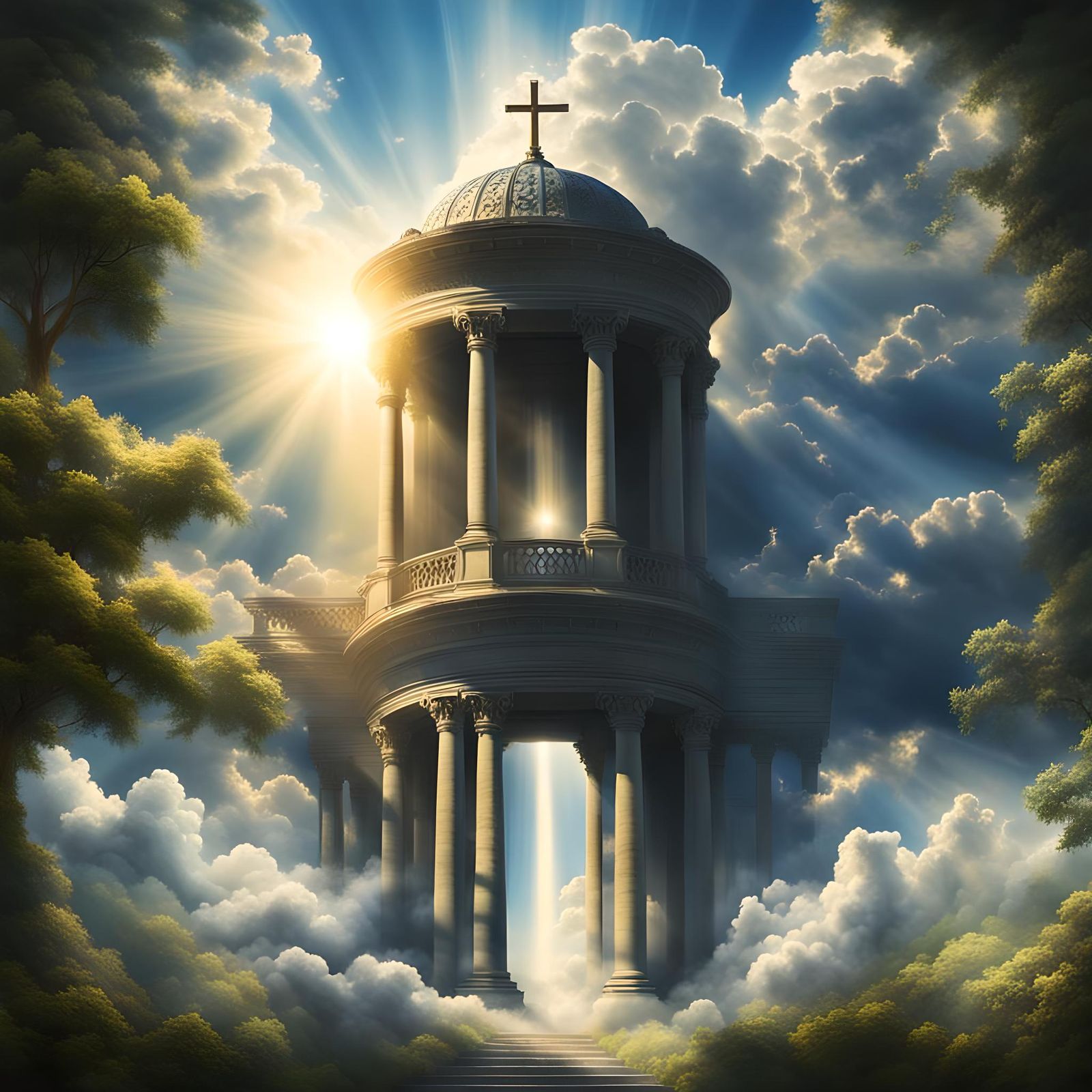 Heavenly Sunshine Beams Through the Clouds