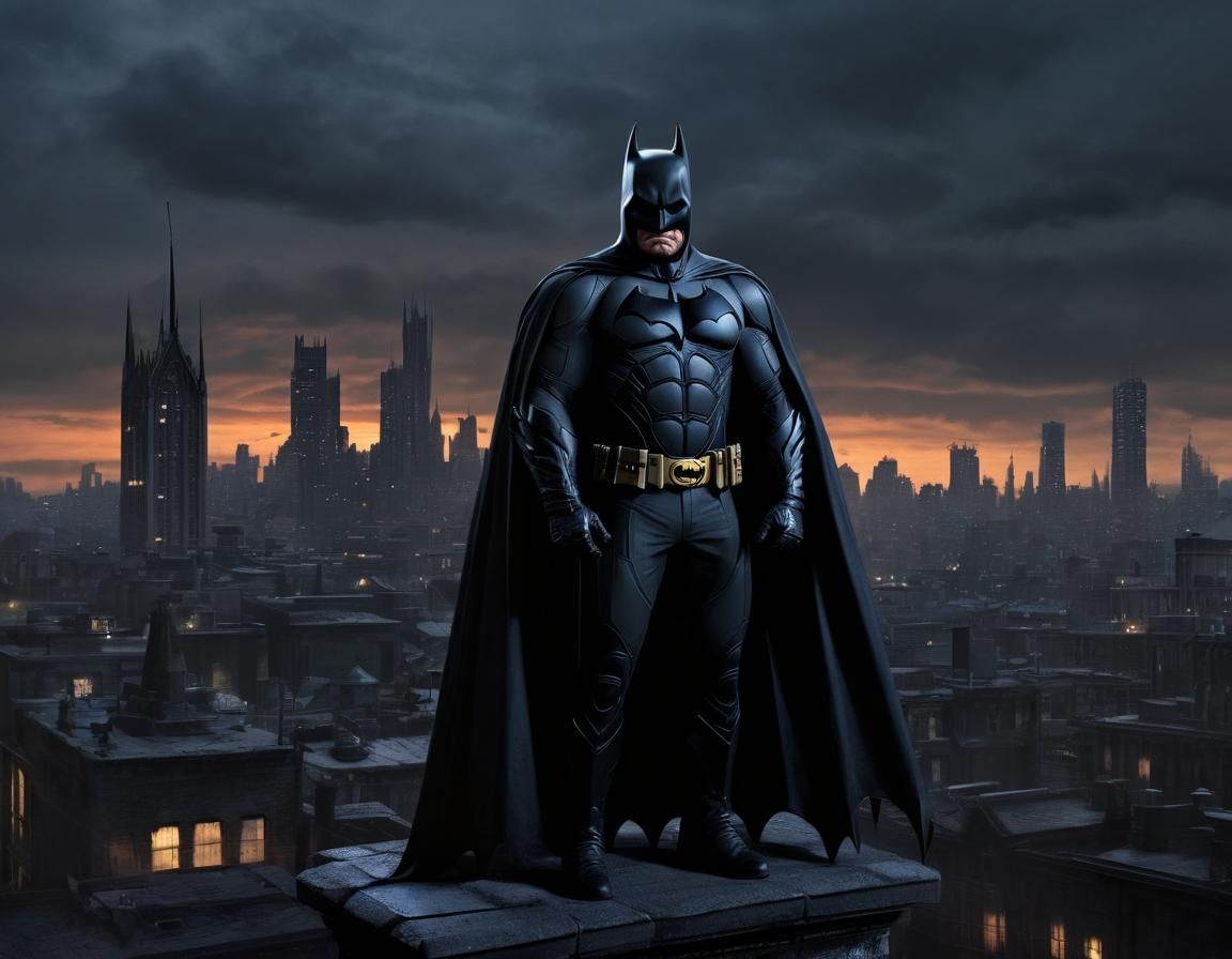 Menacing Batman on Gotham Rooftop: Cinematic Concept Art