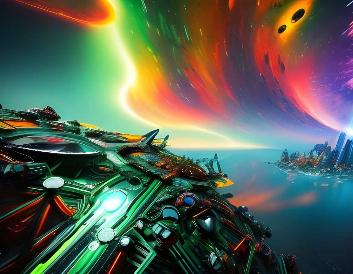 Retrofuturistic Cities Collide in Cosmic Acrylic Art