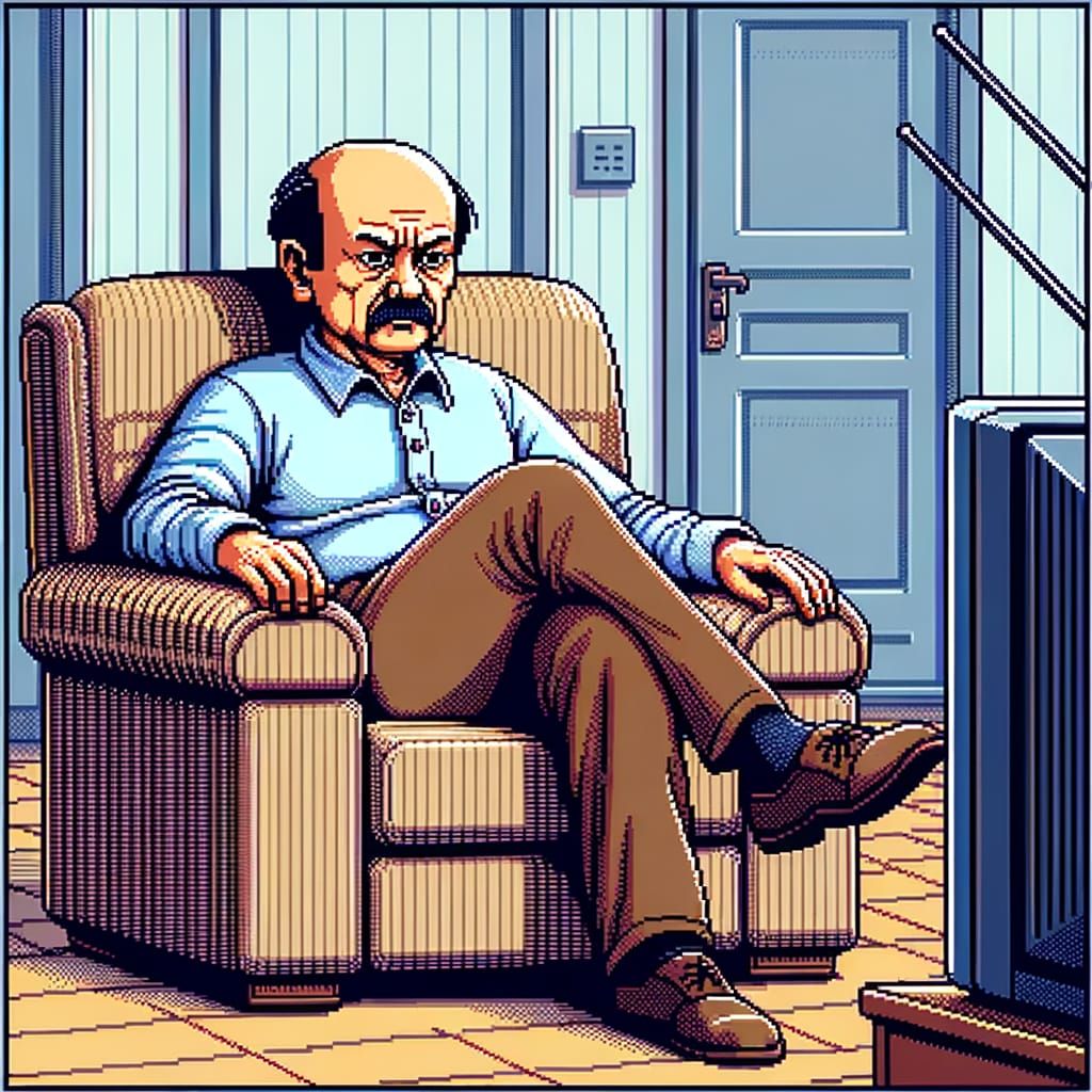8-Bit Pixel Art: South Asian Man Watching TV