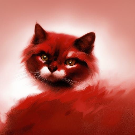 Ruby Porcelain Cat Portrait in Hyperdetailed Digital Art
