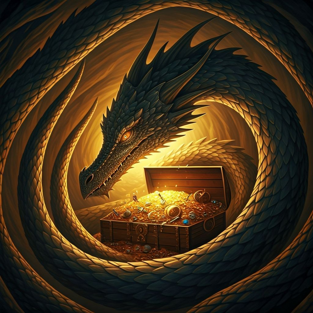 Dragon's Hoard: Iridescent Guardian in a Gilded Cave