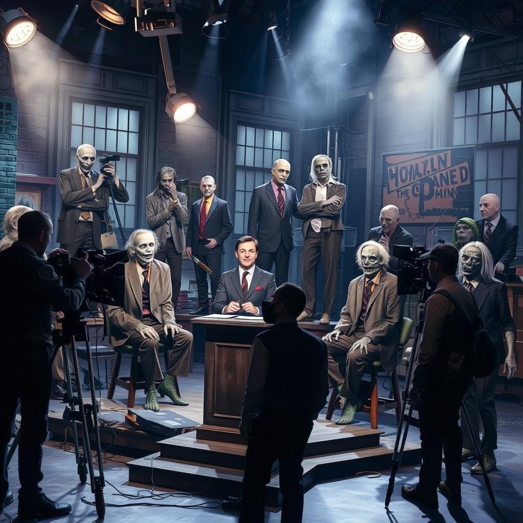 Zombie Talk Show Crew in Beksiński Style