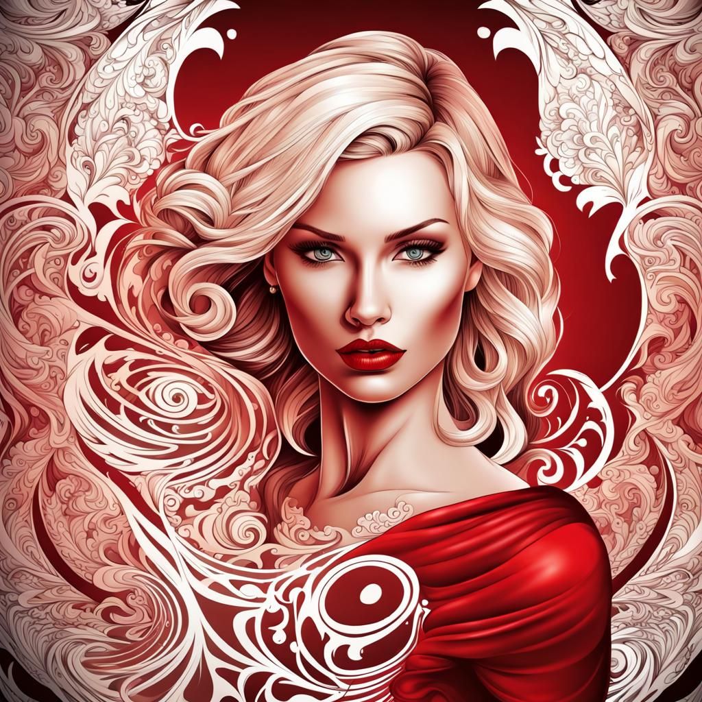 Blonde Woman in Red Dress Tattoo Design