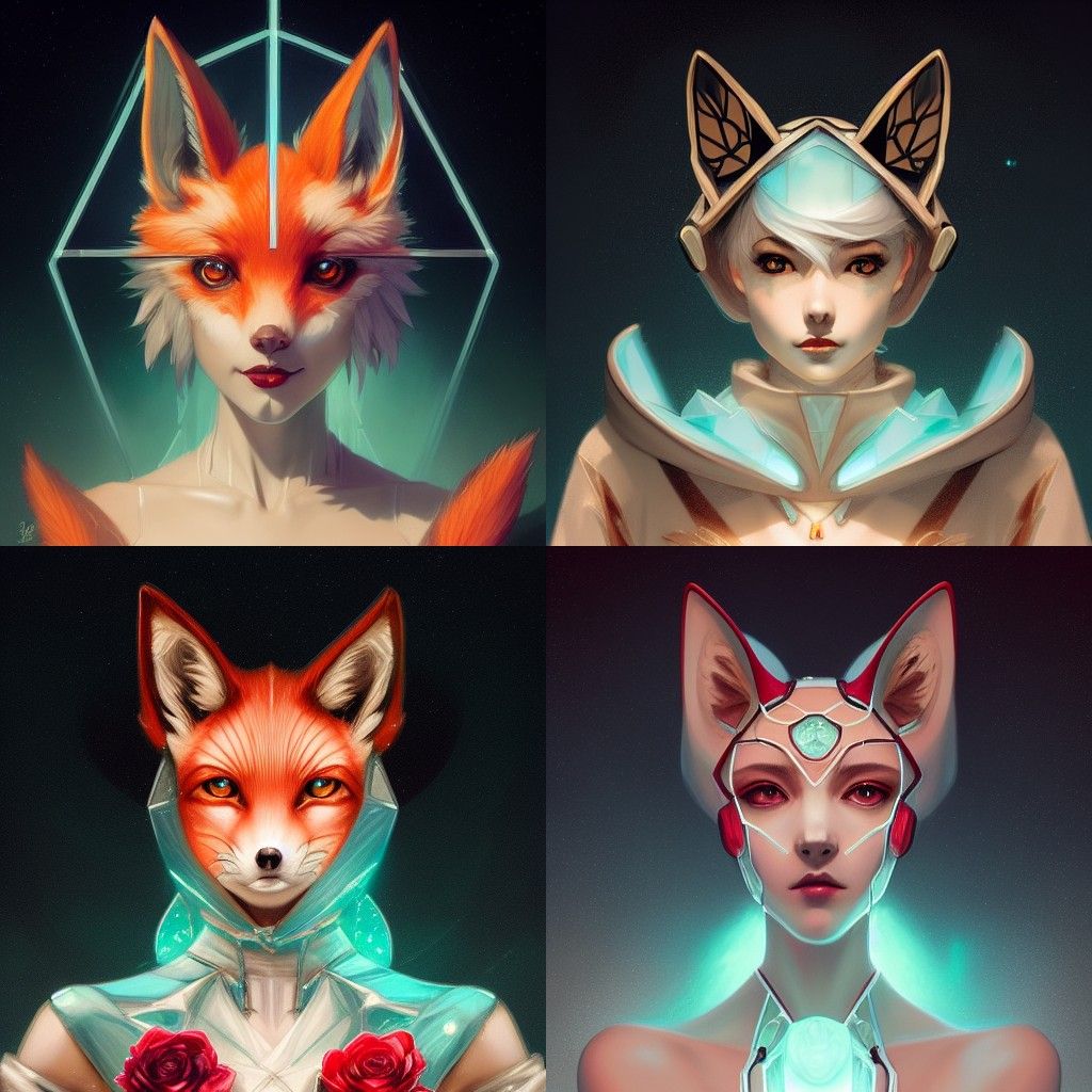 Robotic Fox Girl Portrait with Aquamarine Hoodie