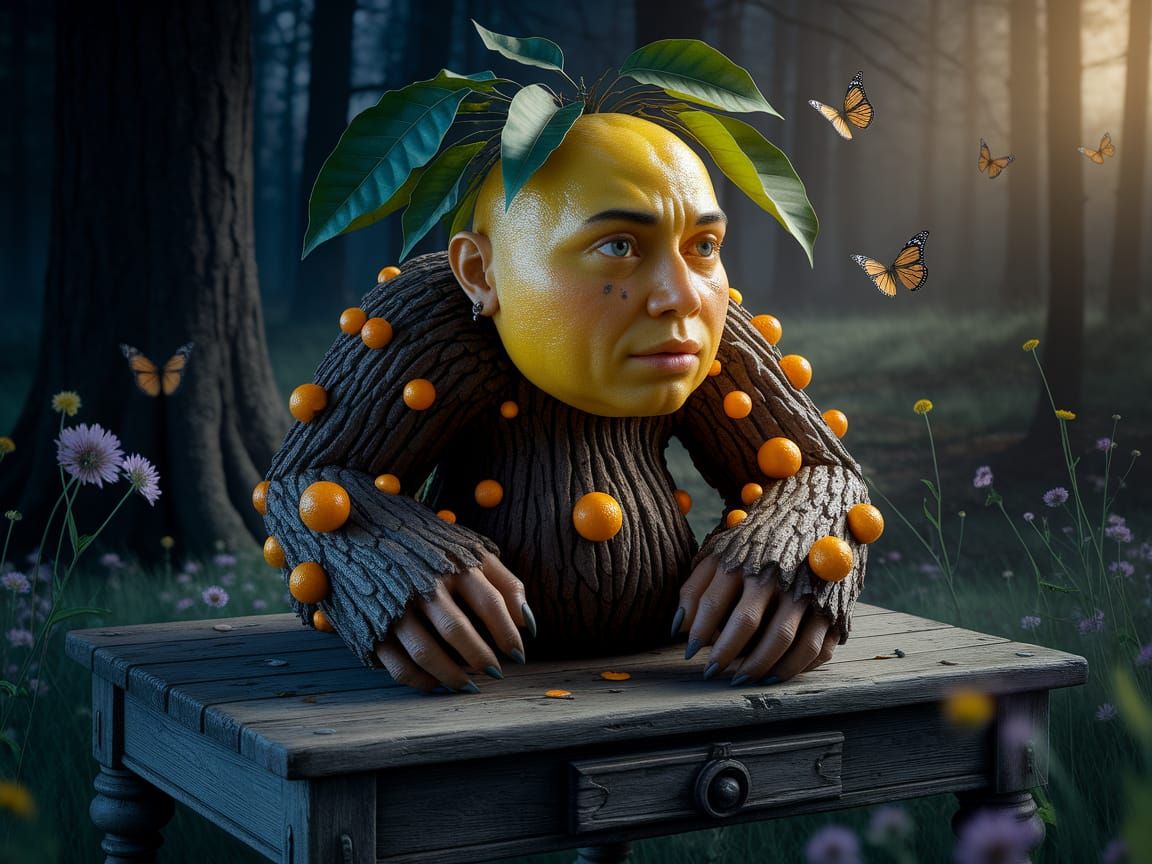 Surreal Fruit Tree Monster in Gothic Forest