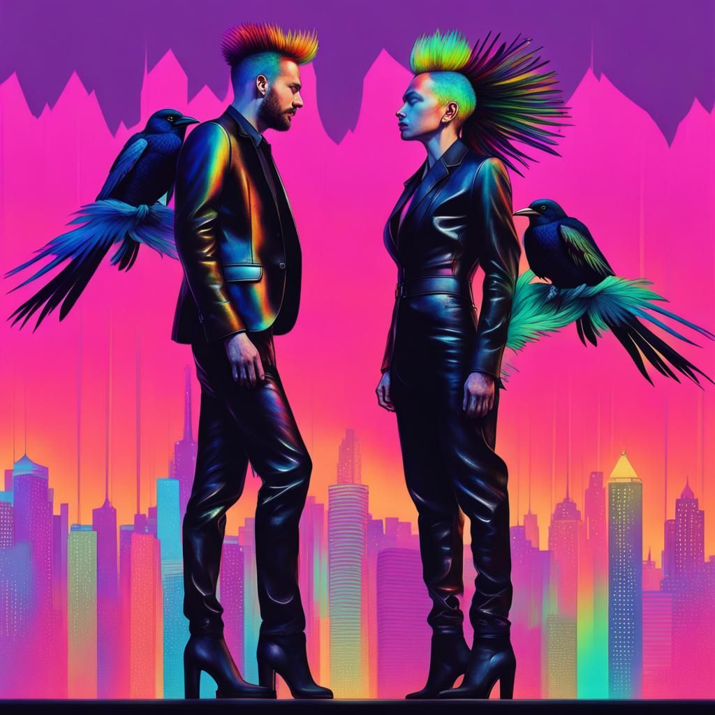 Cyberpunk Couple in a Holographic Cityscape