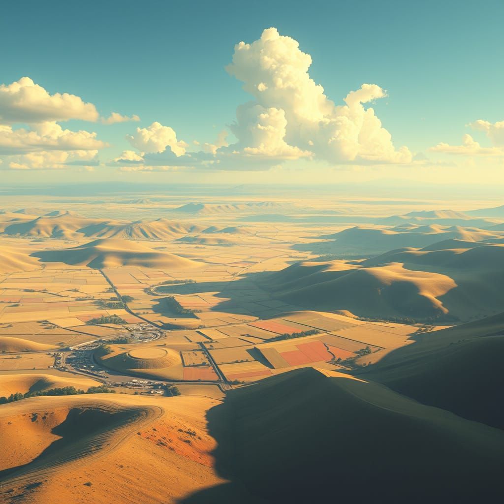 Bird's Eye View Landscape in Digital Art Style