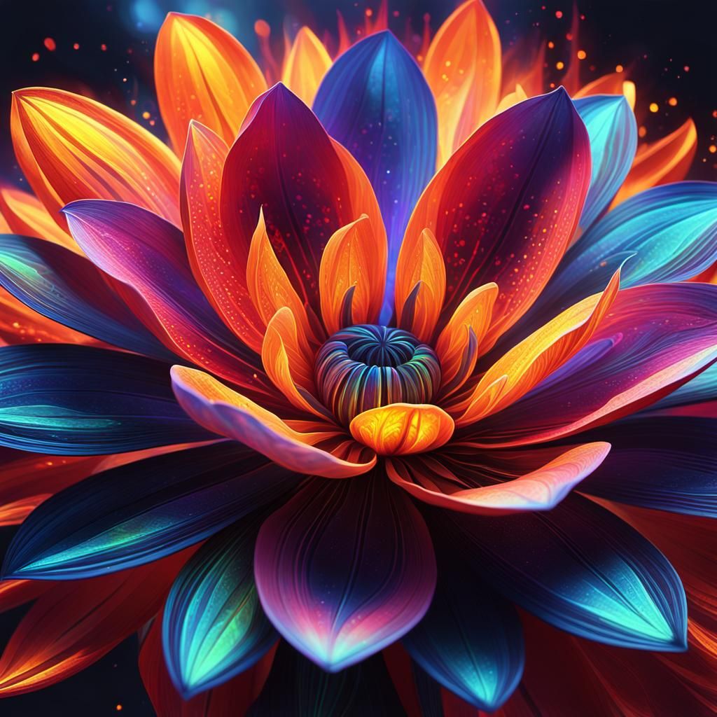 Rainbow Engulfs Mystical Flower: Digital Matte Painting