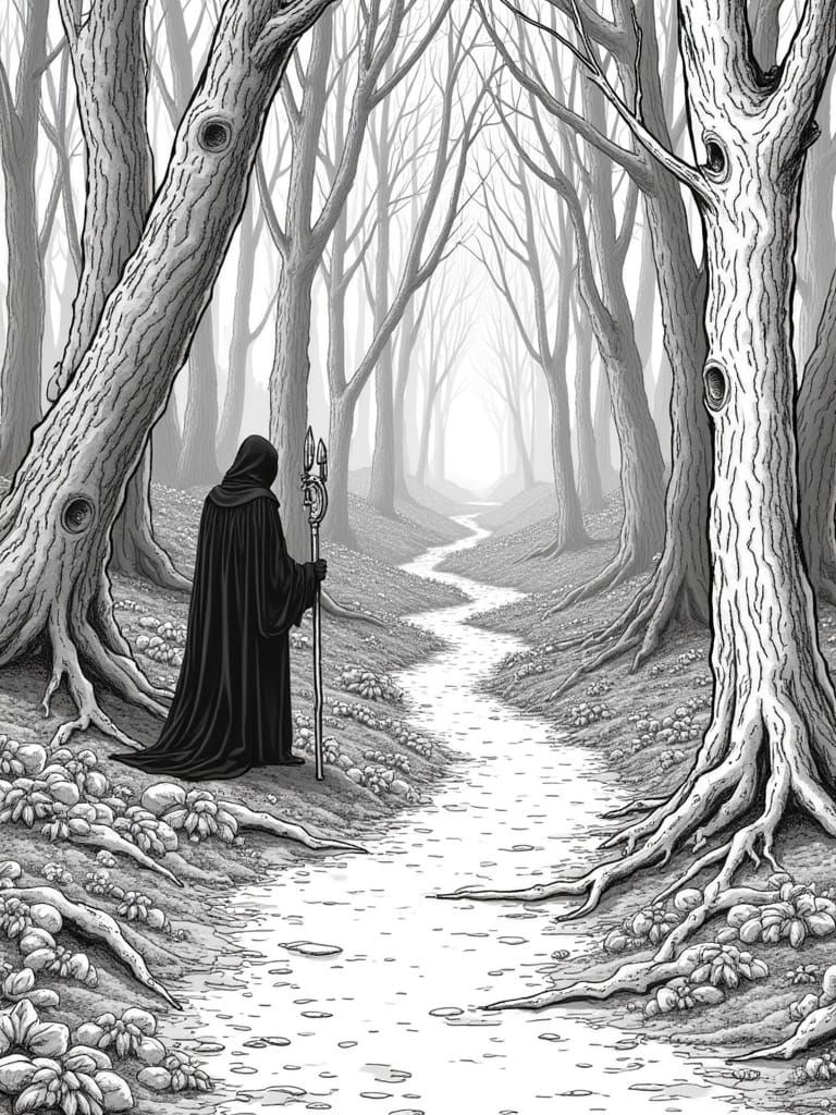 Robed Fantasy Mage Travel Woods