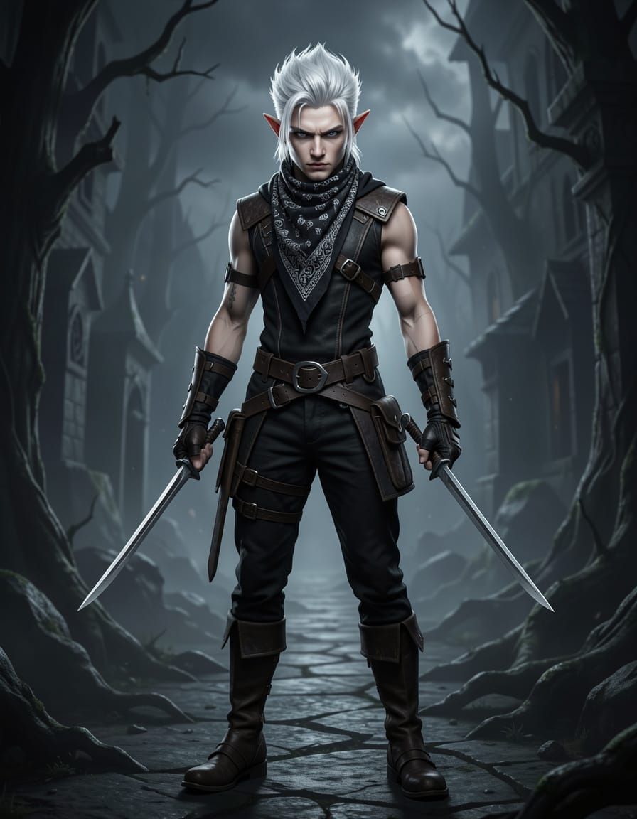 Stealthy Elf Assassin in Dark Fantasy Realm