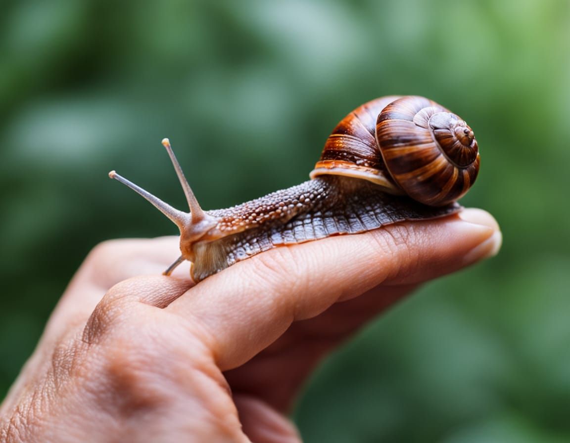 Macro Snail Strolling on Hand