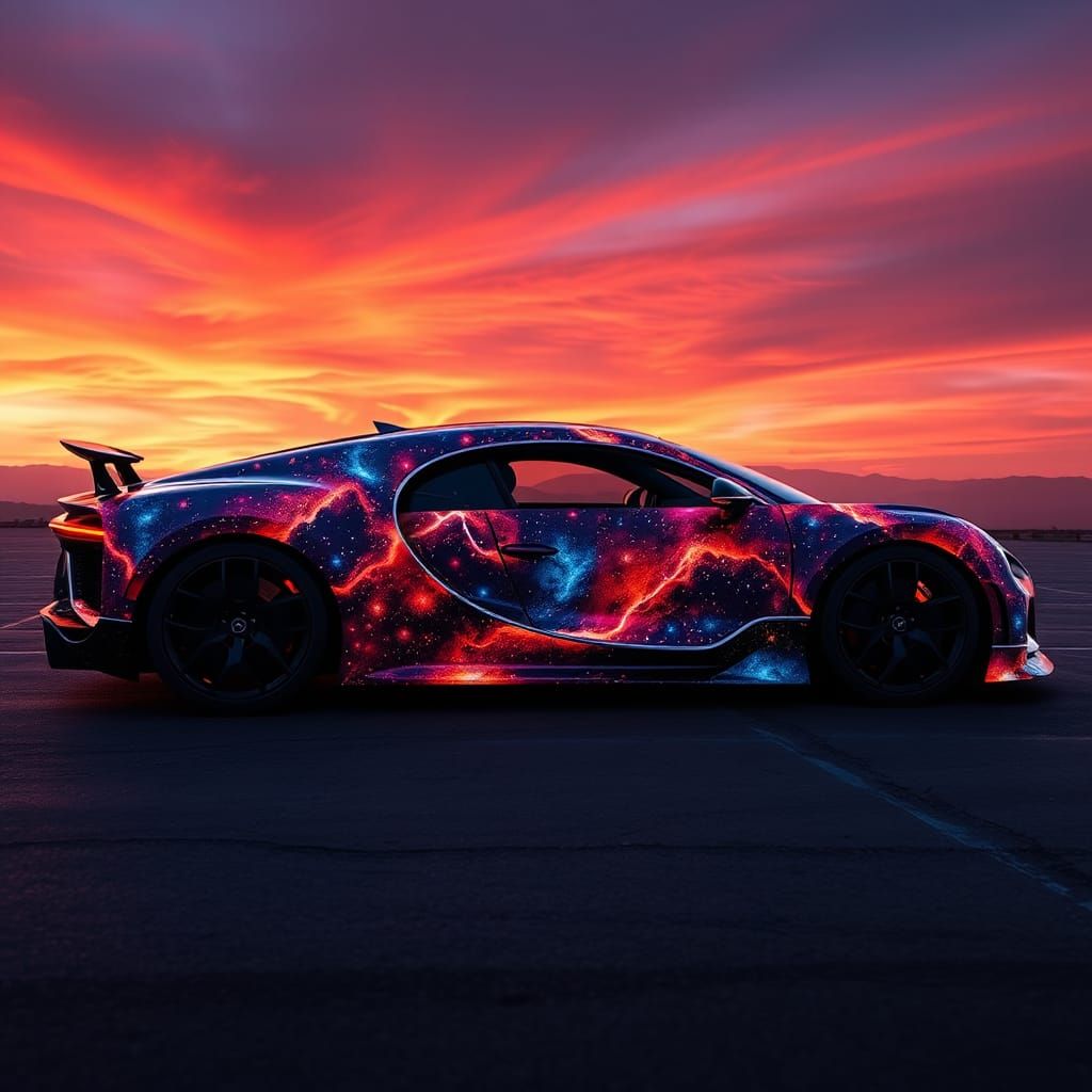 Galaxy Bugatti Chiron with epic sky