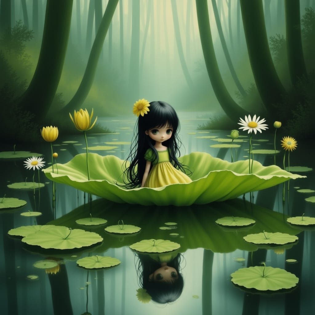 Thumbelina on a Leaf: Photorealistic Digital Painting