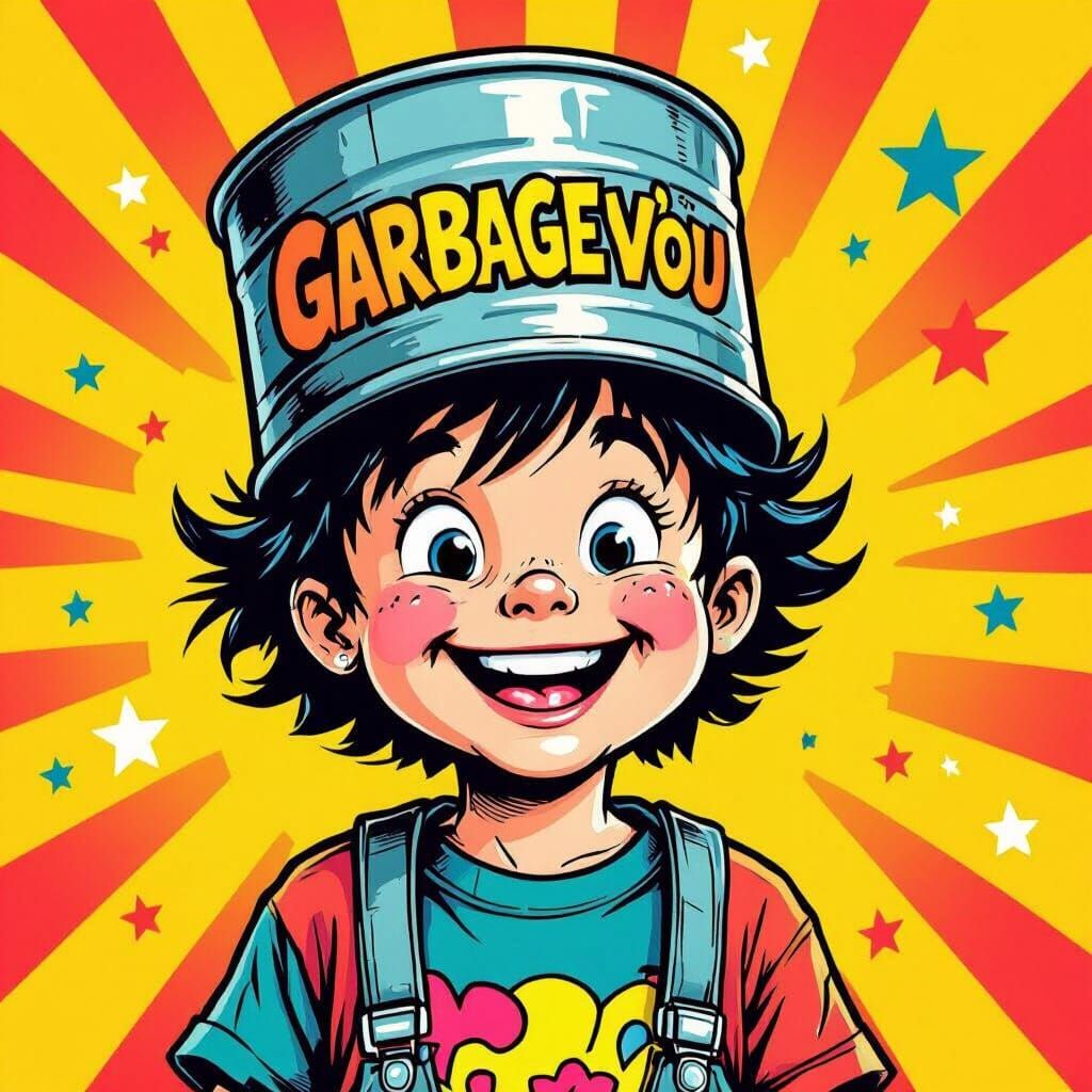 Garbage Pail Kids Style Portrait of Mischievous Kid