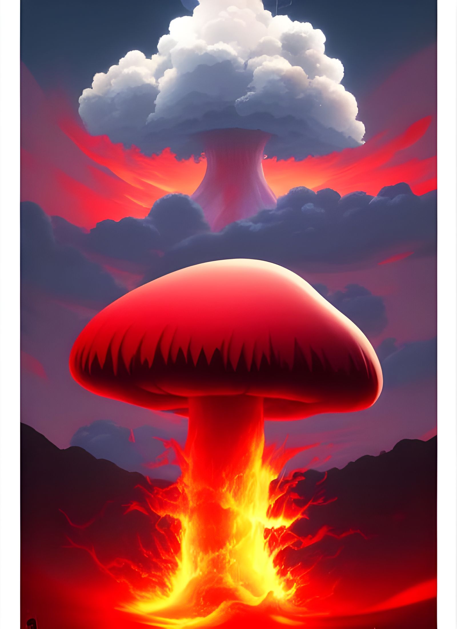 Giant Evil Red Mushroom in Studio Ghibli Style